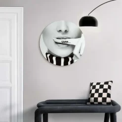 Reinders Glasschilderij Shhh.. - Ø 50cm - Zwart-Wit