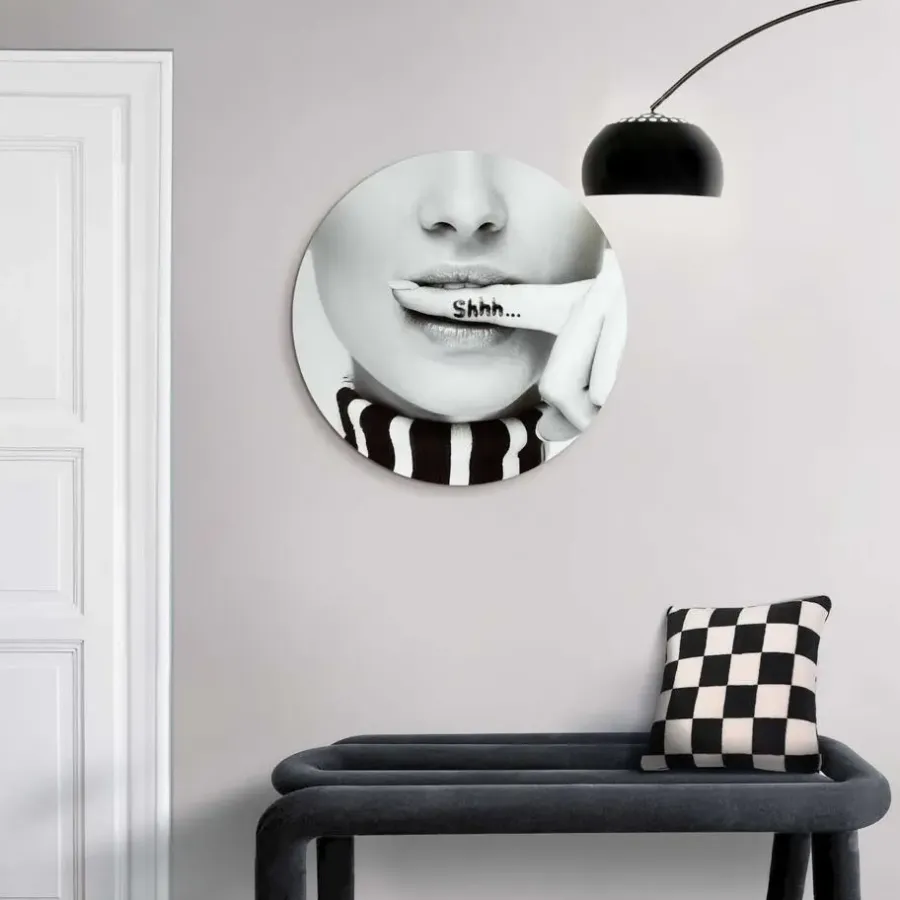 Reinders Glasschilderij Shhh.. - Ø 50cm - Zwart-Wit