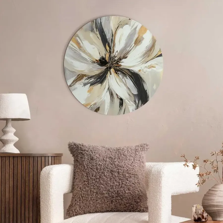 Reinders Glasschilderij Stijlvolle bloem - Ø 50cm - Beige