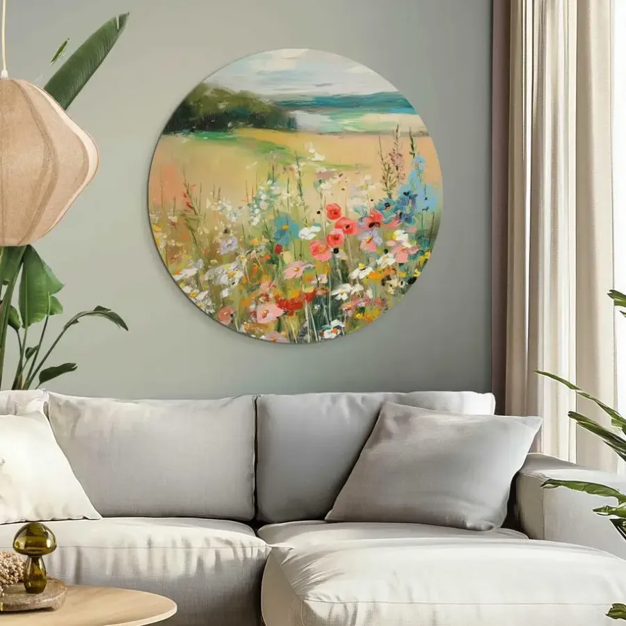 Reinders Glasschilderij Zomers strand - Ø 70cm - Beige