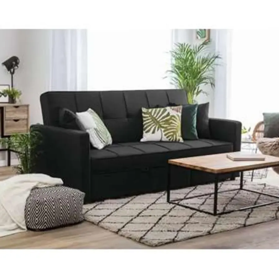 Beliani GLOMMA - Slaapbank 3-zits - Zwart - Polyester