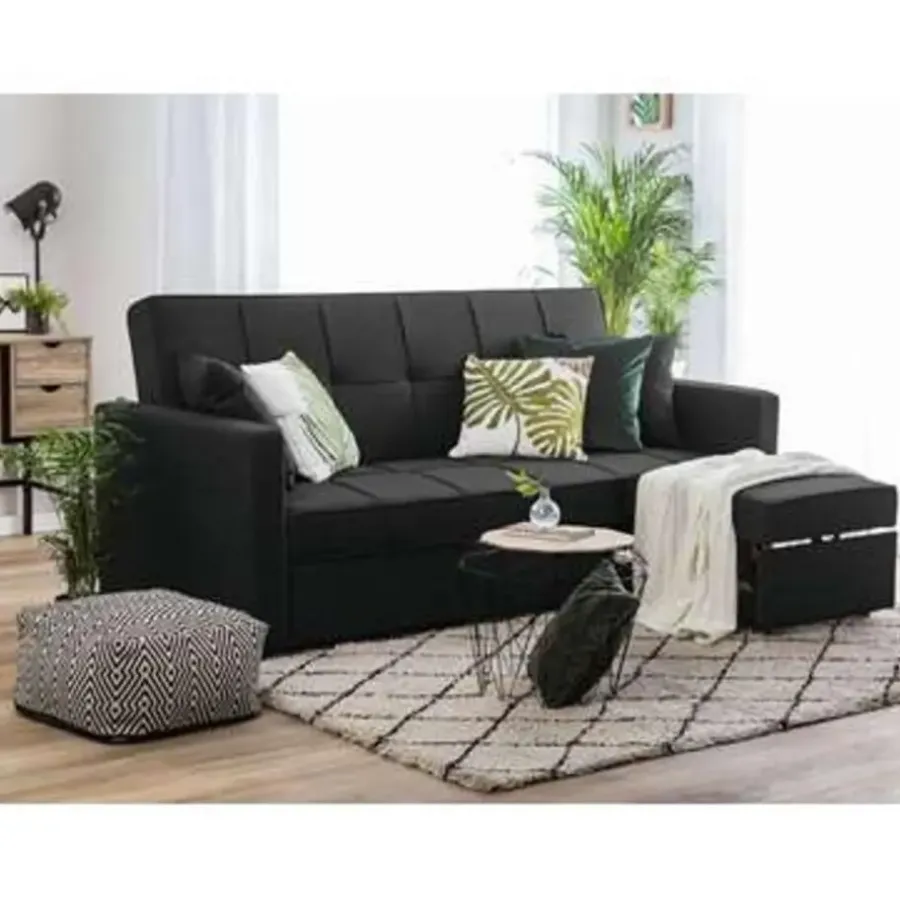 Beliani GLOMMA - Slaapbank 3-zits - Zwart - Polyester