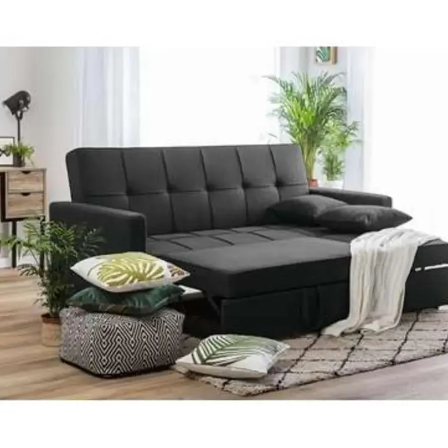 Beliani GLOMMA - Slaapbank 3-zits - Zwart - Polyester