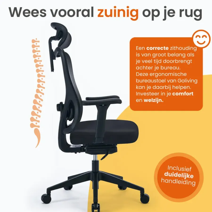 Bureaustoelen|Bureaustoelen-Goliving Ergonomische Bureaustoel - Kantoorstoel - Volwassenen - Zwart