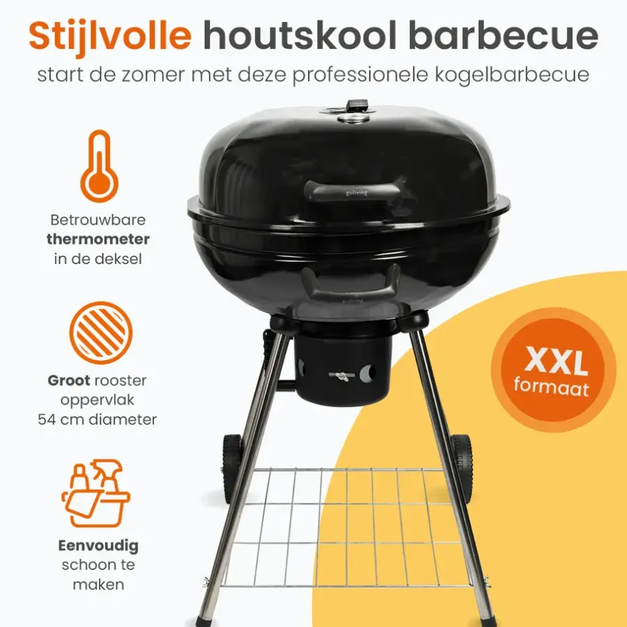 Barbecues En Accessoires-Goliving Houtskool Barbecue - Ø54 cm - Inclusief Accessoires - BBQ op Wielen