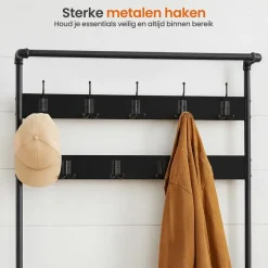 Kapstokken-Goliving Kapstok - Garderoberek - Schoenenrek - Staand - XL - Zwart Hout