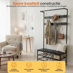 Kapstokken-Goliving Kapstok - Garderoberek - Schoenenrek - Staand - XL - Zwart Hout