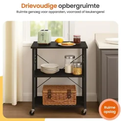 Goliving Keukentrolley - Keukenkast - Keukenrek - Keuken Organizer - Zwart