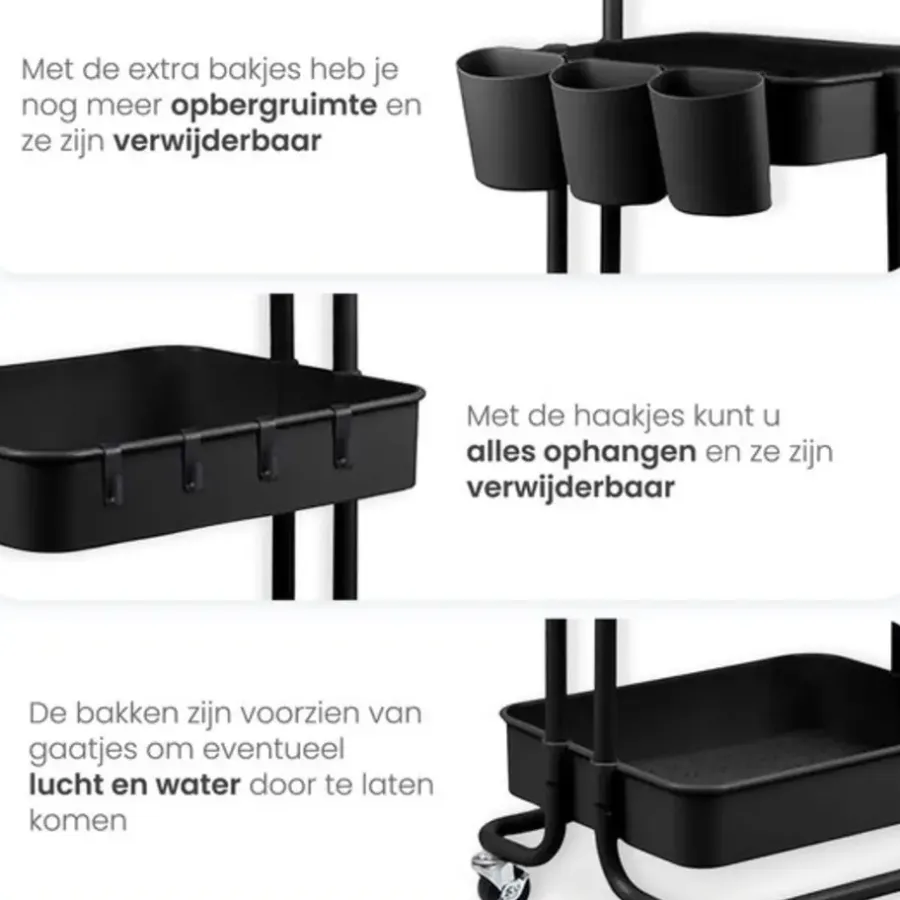 Goliving Keukentrolley op wieltjes - Serveerwagen - Keuken Trolley - Met Bakjes