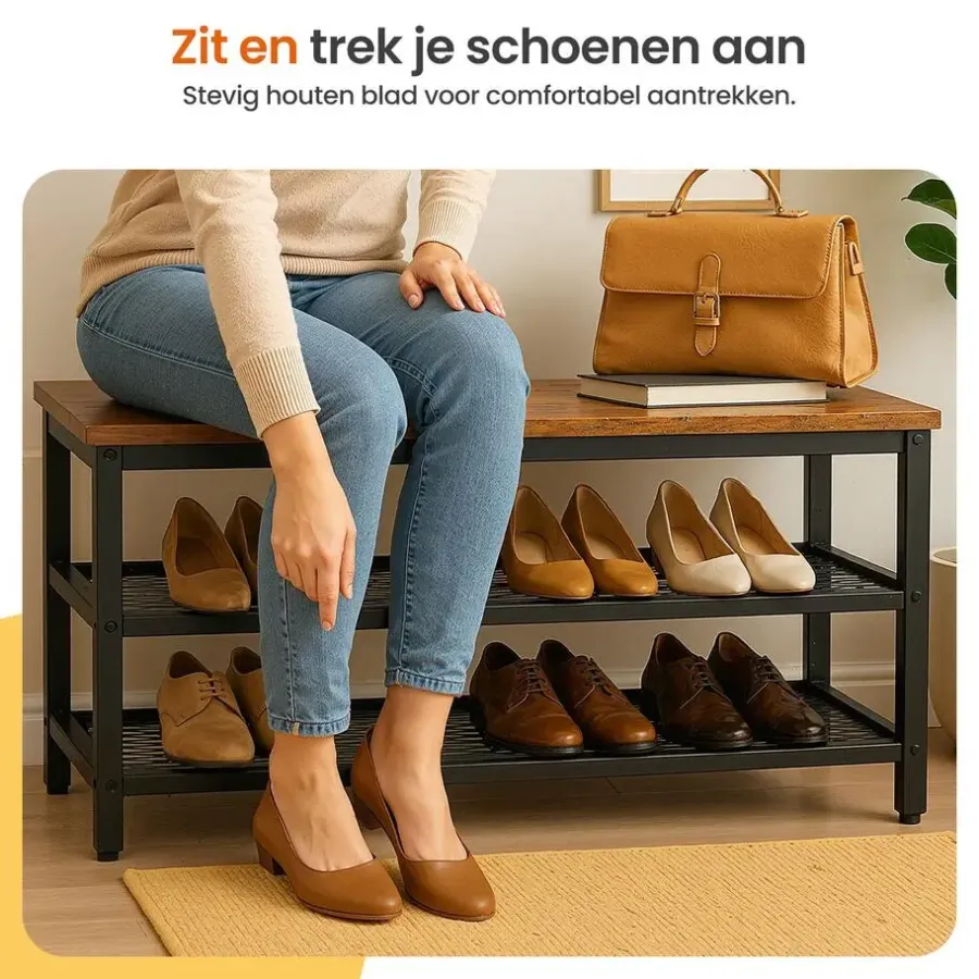 Kledingopbergers-Goliving Schoenenrek - Schoenenbank - Halbank - Industrieel - Bruin