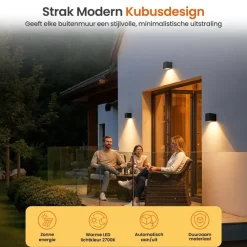 Wandlampen-Goliving Solar Kubus Wandlamp - Solar Tuinverlichting - Zwart