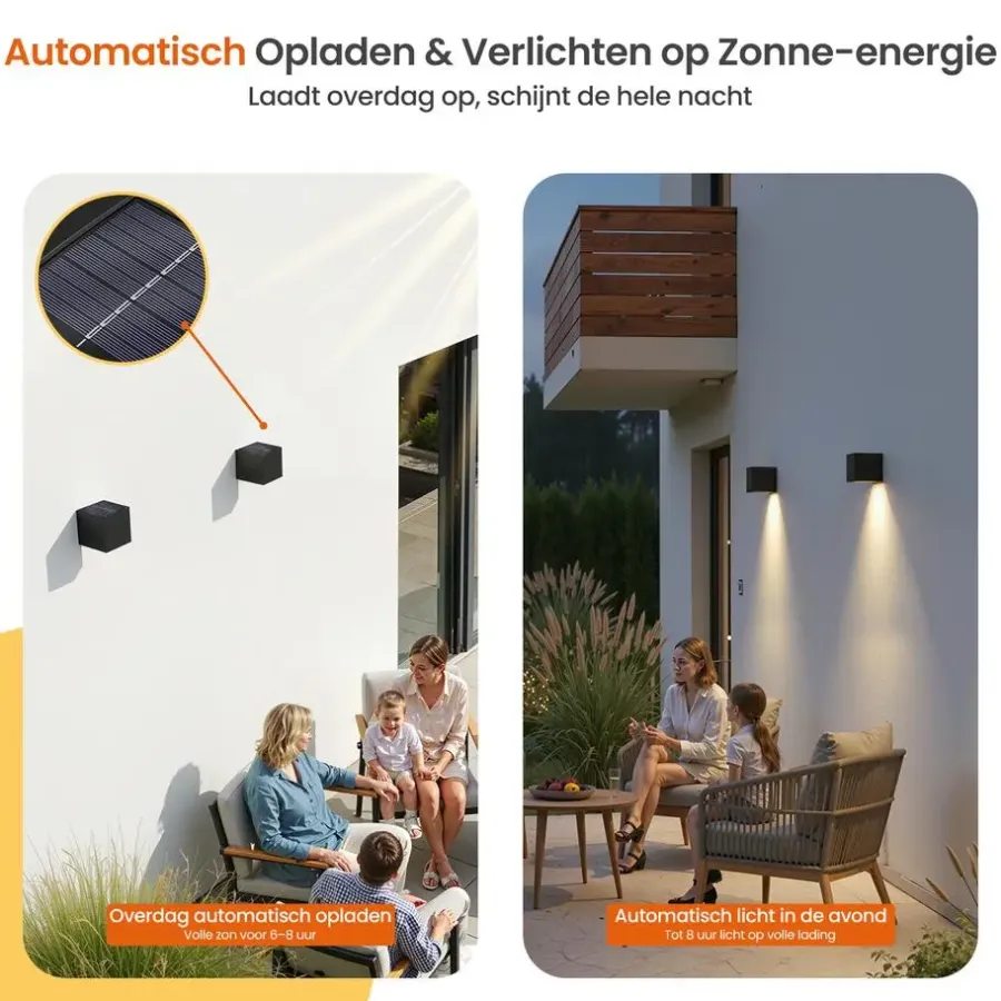 Wandlampen-Goliving Solar Kubus Wandlamp - Solar Tuinverlichting - Zwart