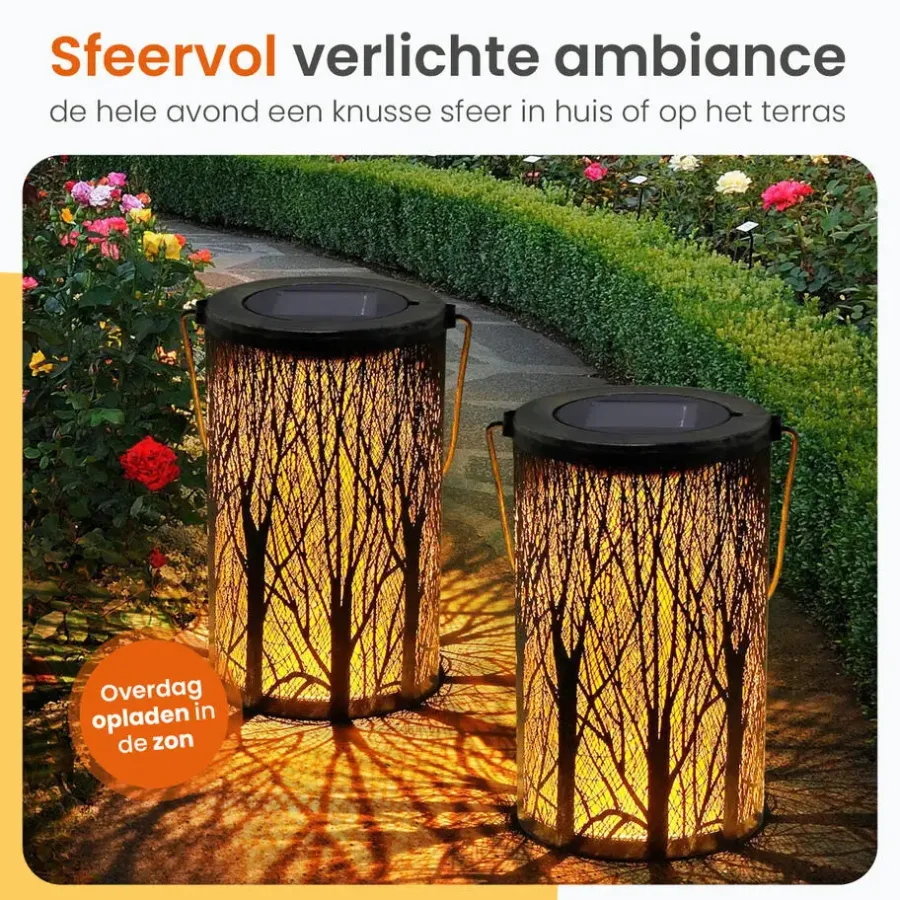 Kandelaars En Windlichten-Goliving Solar Tafellamp Oasis - 2 Stuks - LED Buitenverlichting Zonne-energie