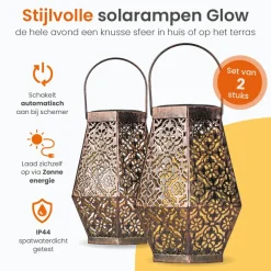 Kandelaars En Windlichten-Goliving Solar Tafellamp Glow – 2 Stuks – LED Buitenverlichting - Zonne-energie