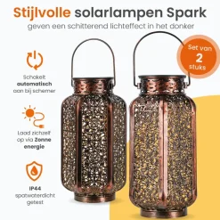 Kandelaars En Windlichten-Goliving Solar Tafellamp Spark – 2 Stuks – LED Buitenverlichting Zonne-energie