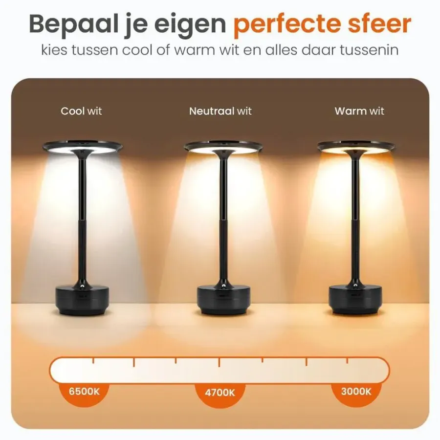 Tafellampen-Goliving Tafellamp Op Accu - Oplaadbaar en Dimbaar - Hoogte 27 cm - Zwart