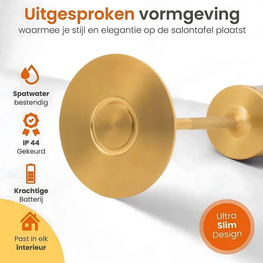 Tafellampen-Goliving Tafellamp Op Accu - Oplaadbaar en Dimbaar - Hoogte 27 cm - Goud
