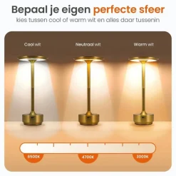 Tafellampen-Goliving Tafellamp Op Accu - Oplaadbaar en Dimbaar - Hoogte 27 cm - Goud