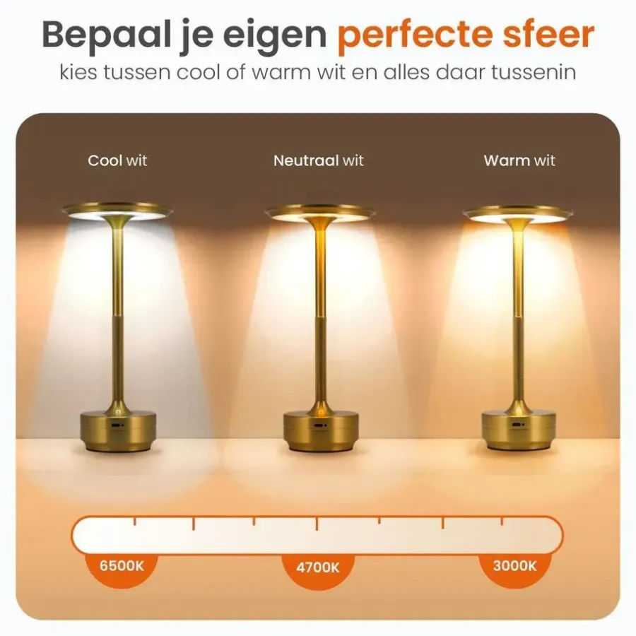 Tafellampen-Goliving Tafellamp Op Accu - Oplaadbaar en Dimbaar - Hoogte 27 cm - Goud