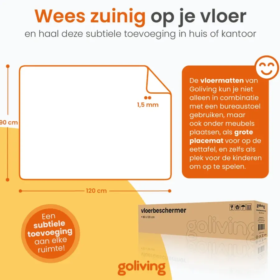 Vloerbescherming-Goliving Vloerbeschermer bureaustoel - 90x120cm - Bureaustoelmat
