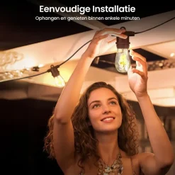 Buitenverlichting|Lichtsnoeren-Gologi lichtsnoer buiten en binnen - Lichtslinger 15M - Tuinverlichting LED