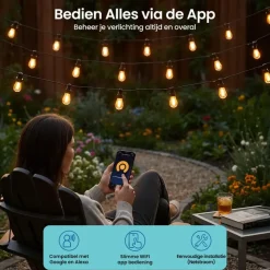 Buitenverlichting|Lichtsnoeren-Gologi lichtsnoer buiten en binnen - Lichtslinger 15M - Tuinverlichting LED