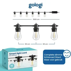 Buitenverlichting|Lichtsnoeren-Gologi lichtsnoer buiten en binnen - Lichtslinger 15M - Tuinverlichting LED