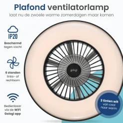 Plafondlampen-Gologi Plafondventilator met Verlichting - Ø60 cm - LED RGBW - 6 Standen