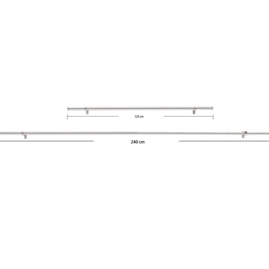 ACAZA Gordijnroede - Uitschuifbaar - Stang van 125-240 cm - Zilver