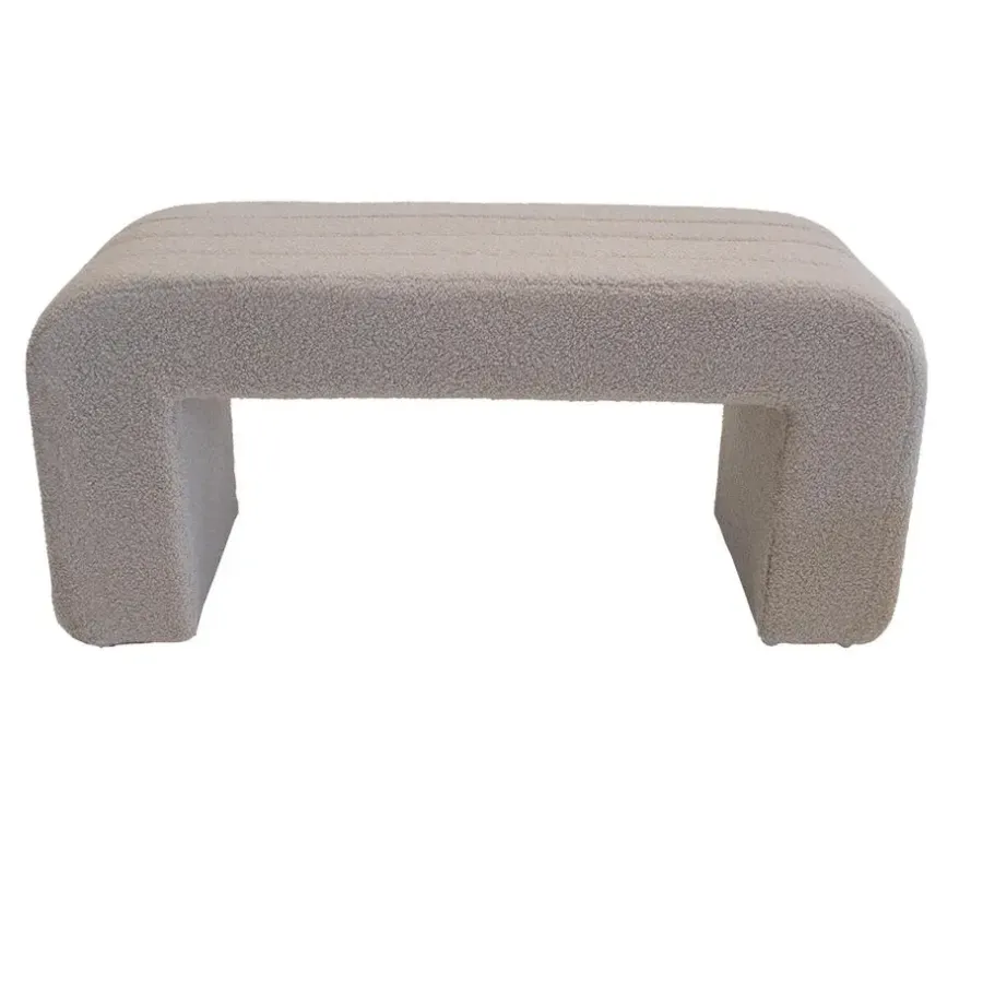 Hockers En Voetenbanken-Giga Meubel Halbankje Taupe Bouclé - 99x38x46cm - Sera