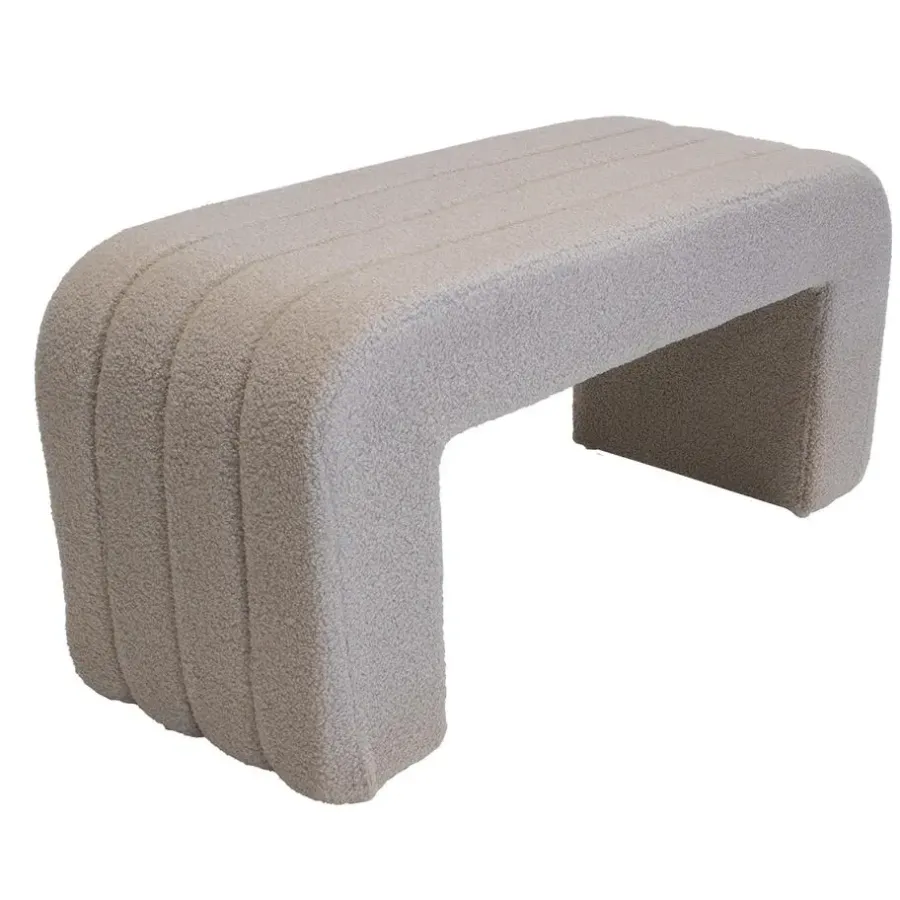 Hockers En Voetenbanken-Giga Meubel Halbankje Taupe Bouclé - 99x38x46cm - Sera