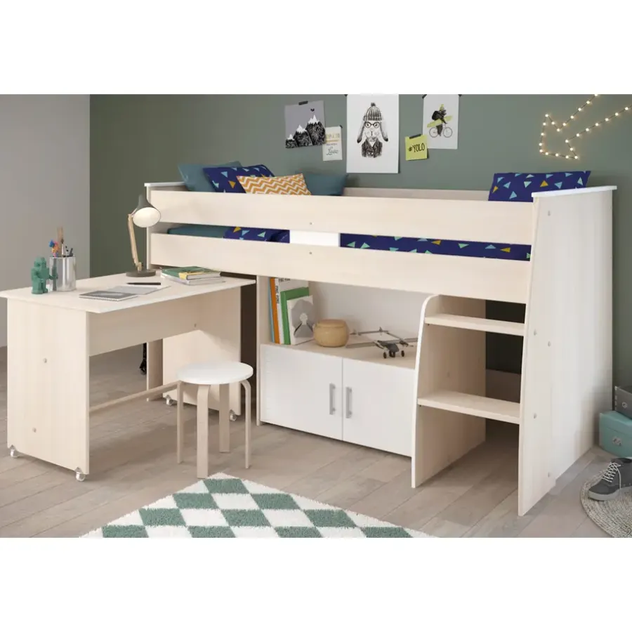 Kinderbedden-Leen Bakker Halfhoogslaper Charly - acaciakleur - 110x113,8x206,3 cm