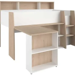 Kinderbedden-Parisot Halfhoogslaper Duffy 90x200cm met bureau - wit / eikdecor