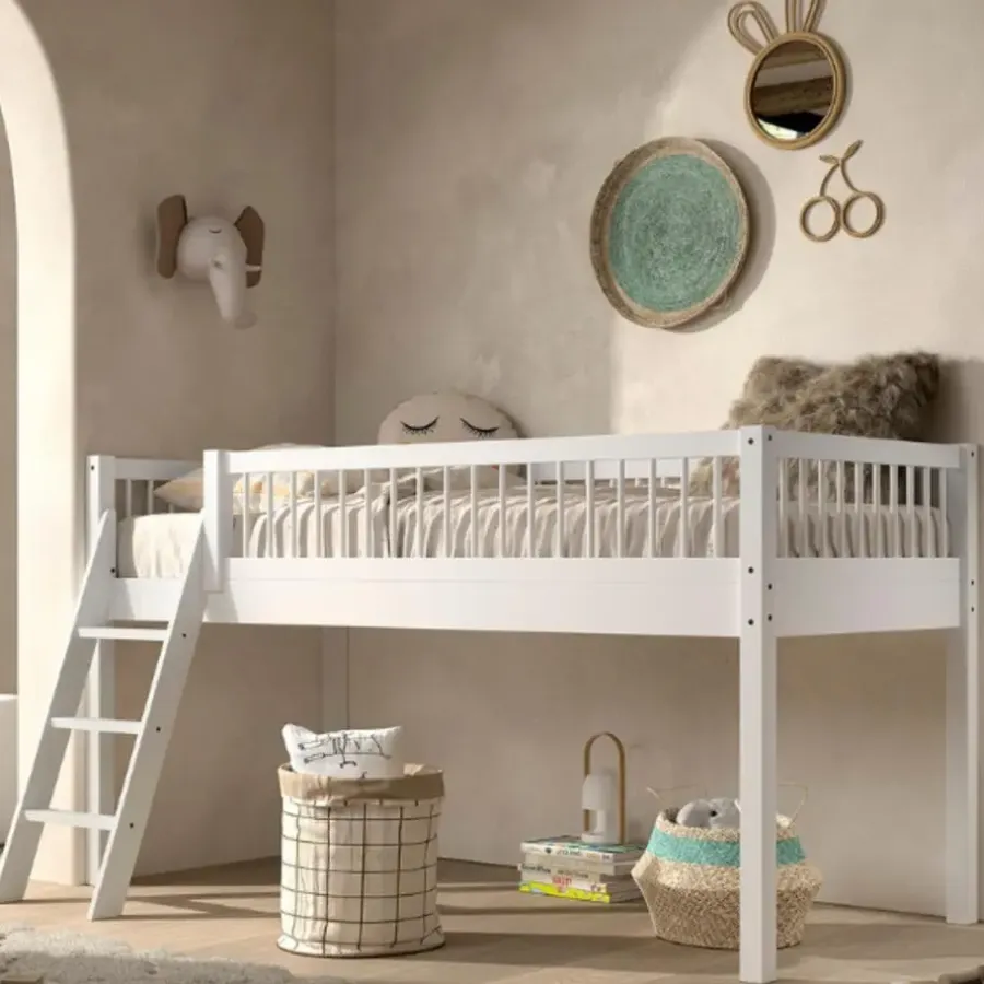 Kinderbedden-Vipack Halfhoogslaper Forrest 90x200cm - massief beukenhout - wit