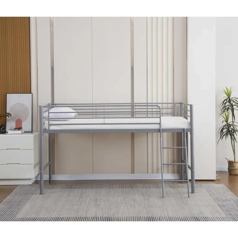 Kinderbedden-Emob Exclusive Halfhoogslaper Julie 90x200cm - metaal - mat grijs