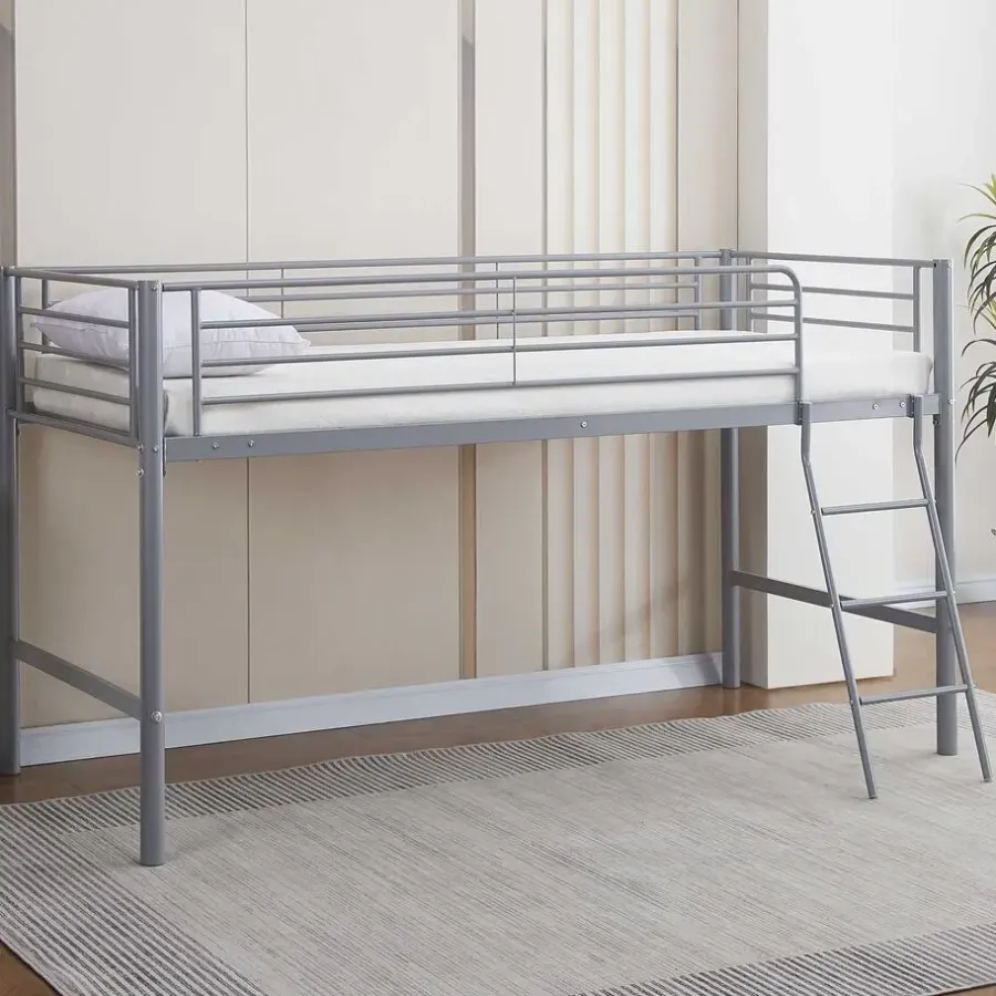 Kinderbedden-Emob Exclusive Halfhoogslaper Julie 90x200cm - metaal - mat grijs