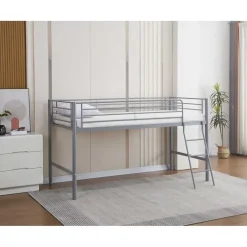 Kinderbedden-Emob Exclusive Halfhoogslaper Julie 90x200cm - metaal - mat grijs