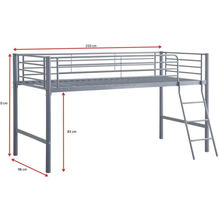 Kinderbedden-Emob Exclusive Halfhoogslaper Julie 90x200cm - metaal - mat grijs