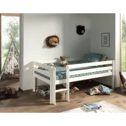 Kinderbedden-Vipack Halfhoogslaper Pip 90 x 200 dennenhout - wit