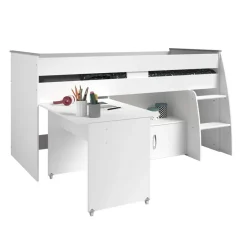 Kinderbedden-Leen Bakker Halfhoogslaper Reverse - wit - 110x183,1x206,4 cm