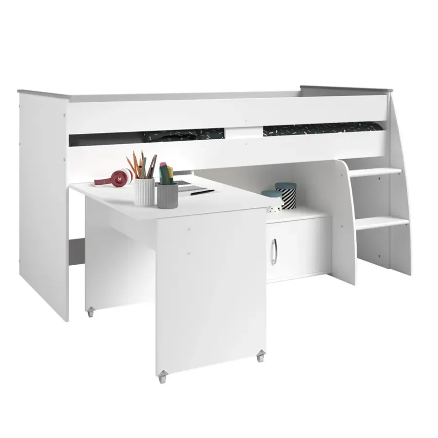 Kinderbedden-Leen Bakker Halfhoogslaper Reverse - wit - 110x183,1x206,4 cm