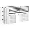 Kinderbedden-Vipack Halfhoogslaper Sammie 90x200cm - met bureau en boekenrekjes - wit