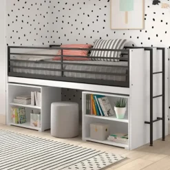 Kinderbedden-Vipack Halfhoogslaper Sammie 90x200cm - met bureau en boekenrekjes - wit