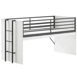 Kinderbedden-Vipack Halfhoogslaper Sammie 90x200cm - met bureau en boekenrekjes - wit
