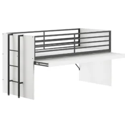 Kinderbedden-Vipack Halfhoogslaper Sammie 90x200cm - met bureau en boekenrekjes - wit