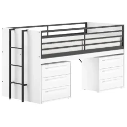 Kinderbedden-Vipack Halfhoogslaper Sammie 90x200cm - met bureau en ladekasten - wit