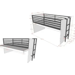 Kinderbedden-Vipack Halfhoogslaper Sammie 90x200cm - met bureau en ladekasten - wit