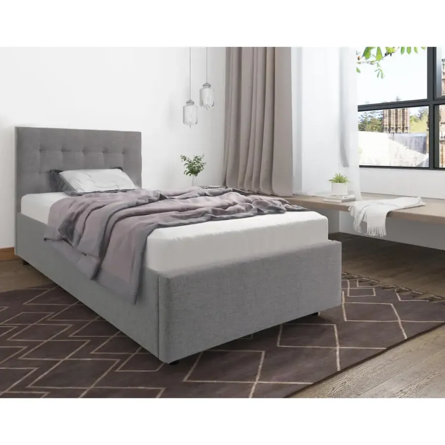 Loft24 Hamar - Bed 100x200 cm in grijze stof