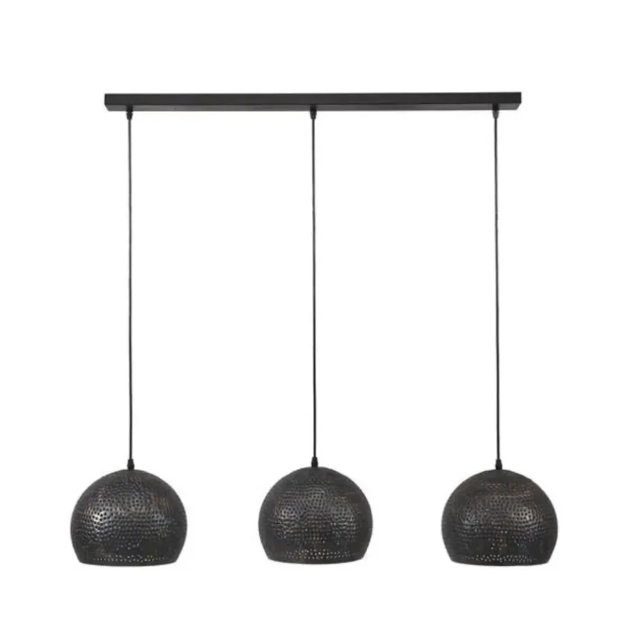 Hanglampen-Dimehouse Hanglamp industrieel Aya 3-lichts zwart bruin 25x110x150 cm Zwart bruin