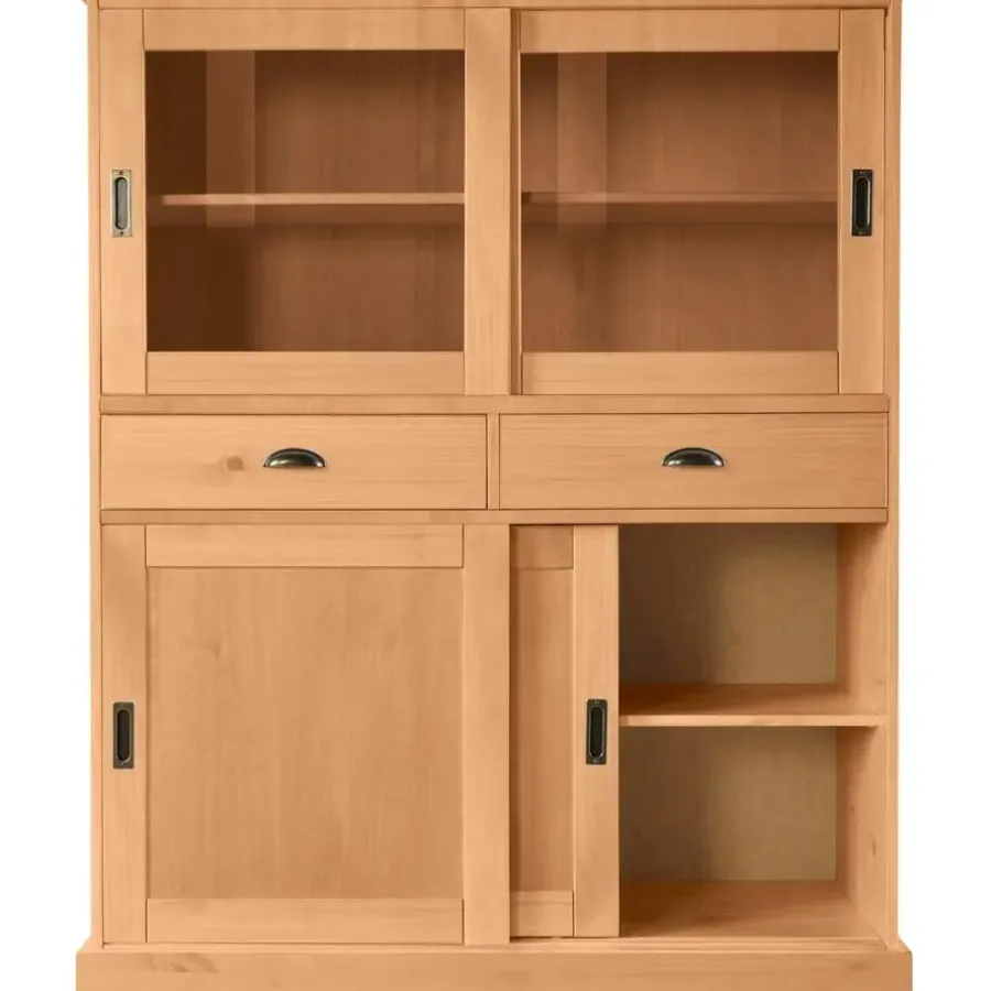 Buffetkasten-Loft24 Harry - Kast met 2 glazen deuren en 2 deuren natuurlijk grenen